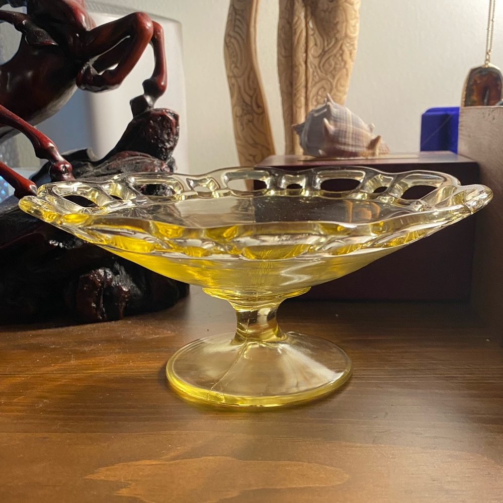 Vintage yellow depression glass dish from Lancaster Glass